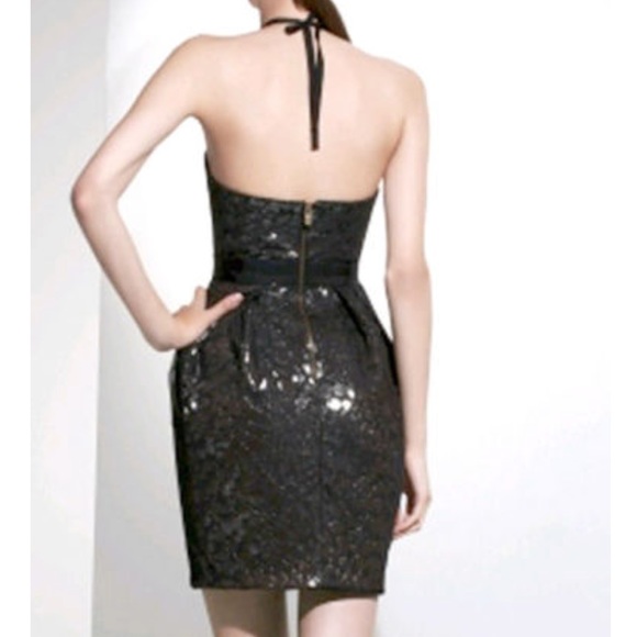 BCBG MAX AZRIA BLACK JACQUARD  HALTER DRESS - Picture 7 of 8